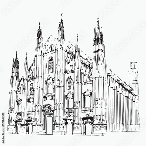 sketch of an ancient cathedral
