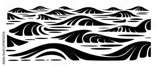 Stylized Black and White Waves Pattern