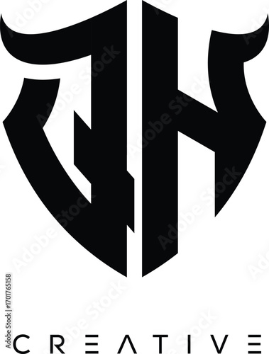 Fotografie QH Shield Monogram Logo with Bull Horn – Bold Emblem Symbol for Security, Protec