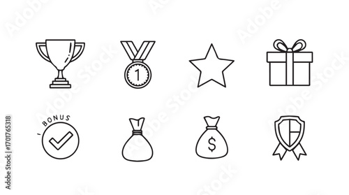 Collection of hand drawn award and prize icons in a simple silhouette style