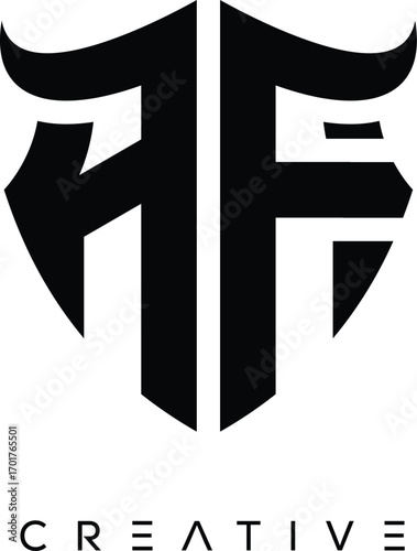 Fototapeta AF Shield Monogram Logo with Bull Horn – Bold Emblem Symbol for Security, Protec