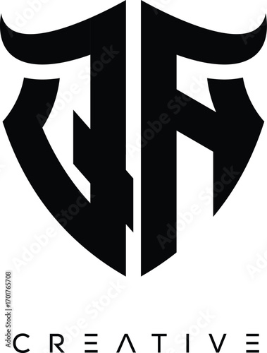 Fotografie QA Shield Monogram Logo with Bull Horn – Bold Emblem Symbol for Security, Protec