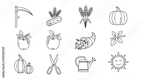 Collection of autumn harvest icons and symbols silhouette