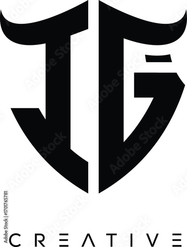 Fototapeta IG Shield Monogram Logo with Bull Horn – Bold Emblem Symbol for Security, Protec