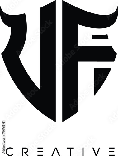 Fotografie UF Shield Monogram Logo with Bull Horn – Bold Emblem Symbol for Security, Protec