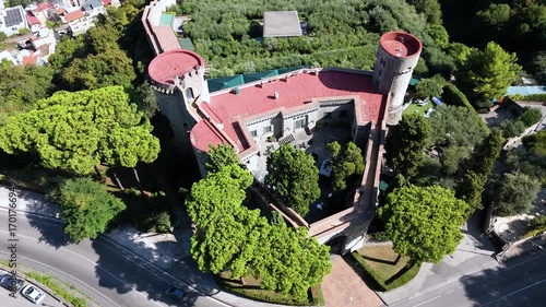 Aerial drone video of the medieval castle of Castellammare di Stabia, a historic fortress overlooking the Gulf of Naples. Italy.