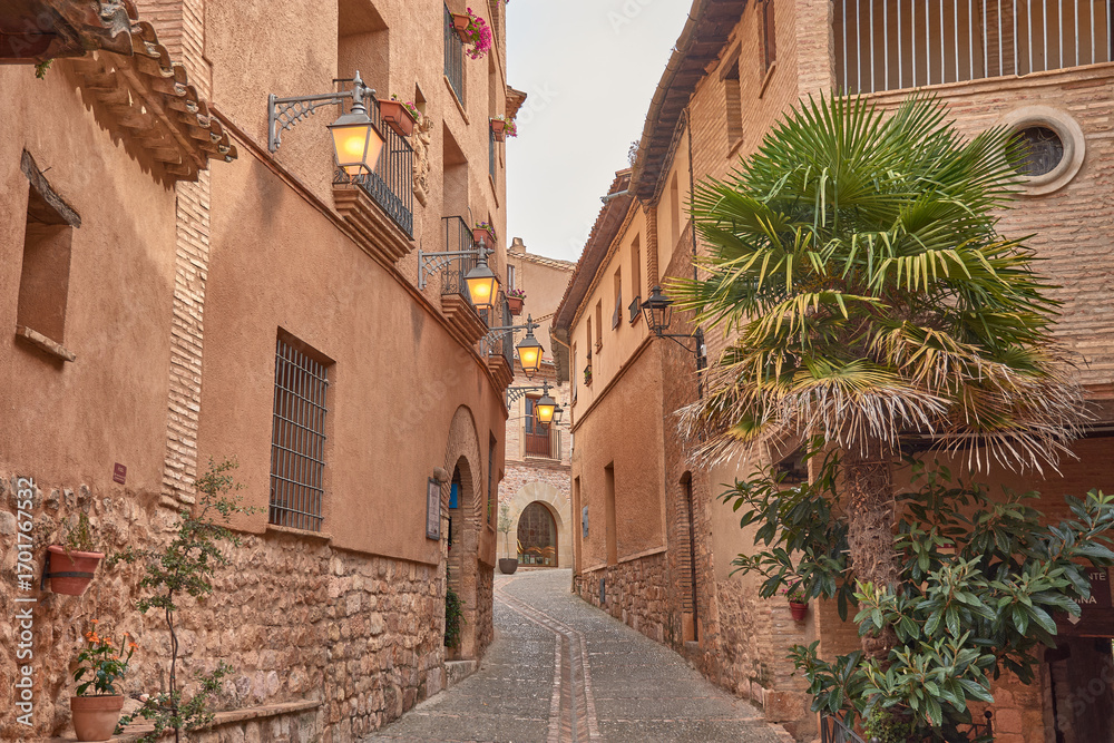 Fototapeta premium The traditional architecture and cobblestone streets of Alquezar, a tourist destination in northern Spain