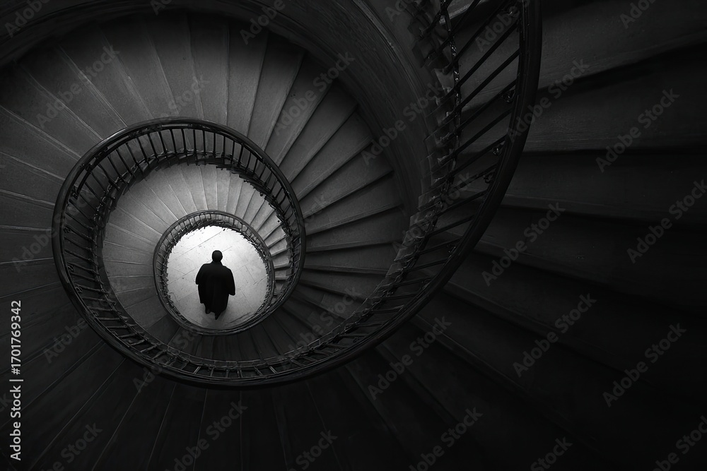 Fototapeta premium A person ascending a spiral staircase