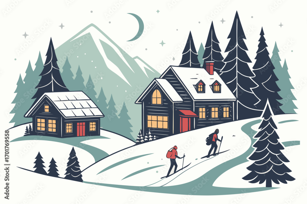 Naklejka premium winter landscape with house