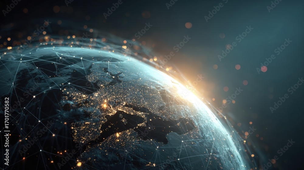 Obraz premium Global Connectivity Network Visualizing Data Transmission and Interconnected Systems on Earth for Future Technology
