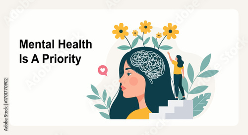 Mental Health Awareness Woman Caring for Mind Growth and Wellness