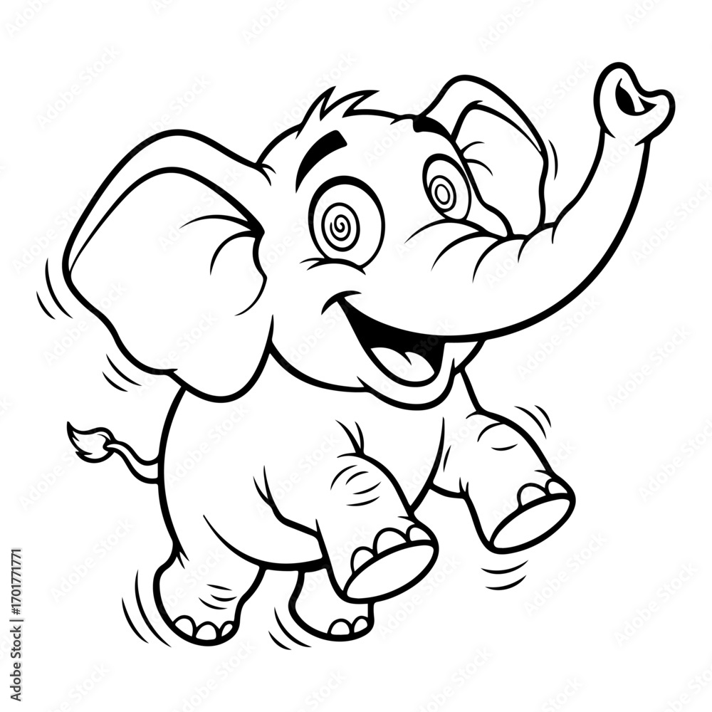 Obraz premium A playful image of a jumping elephant, which can be used for children's products, custom t-shirts, birthday invitations, or mobile game graphics design.