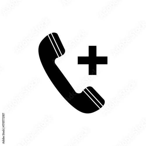 Vector art of black icon of a telephone receiver with a plus sign