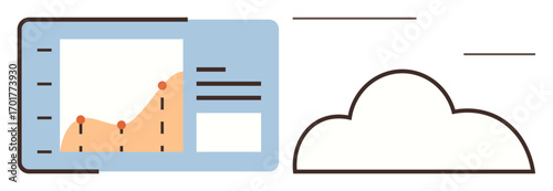 Analytics dashboard with graph, data points, and text elements linked to a simplistic cloud design. Ideal for analytics, technology, strategy, growth, research, computing digital transformation