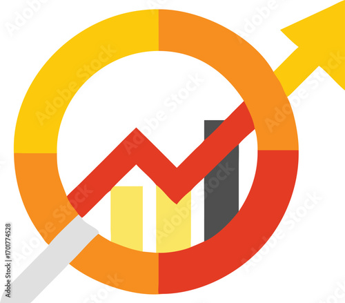 Visual representation of financial growth and positive performance indicated by an upward trending graph within a circular diagram symbolizing progress and success