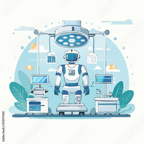 White Medical Robot Surgeon Under Operating Room Light
