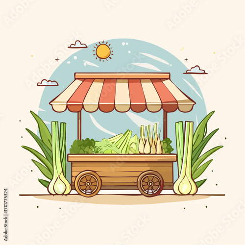 Fresh Produce Stand with Vegetables Under a Sunny Sky