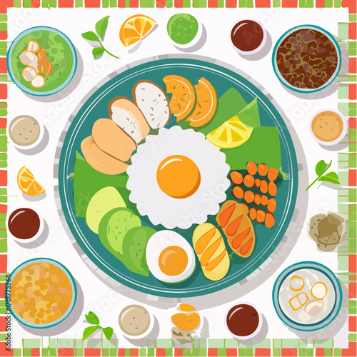 Pixel Art Illustration of Colorful Asian Cuisine Meal