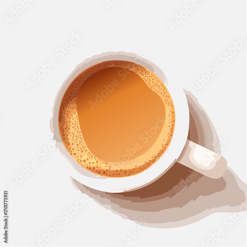 Top View Of Brown Coffee In White Mug On White Background