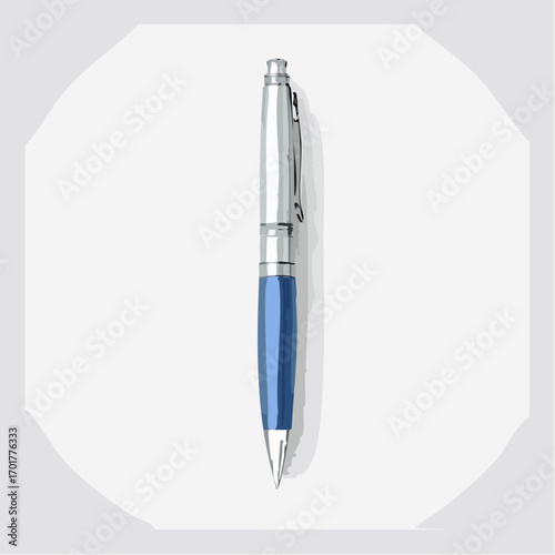 Blue And Silver Ballpoint Pen On White Background