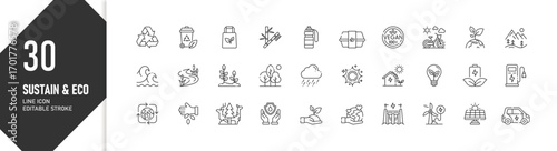 Sustainability & Eco Environment Line Icons: Editable Stroke Vector Set