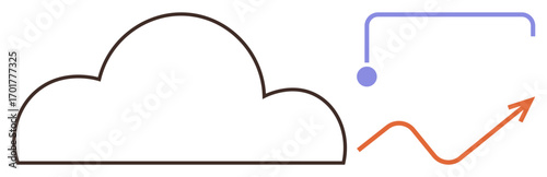 Cloud outline beside an arrow indicating data growth with abstract lines and a dot. Ideal for technology, cloud computing, data analysis, progress, innovation, efficiency, future concepts. Simple