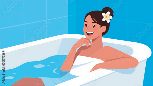 illustration of a young woman soaking in a bath vector design template
