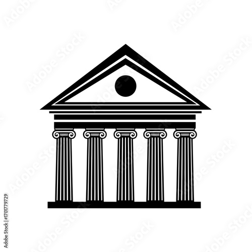 Vector art of classical building with ionic columns and pediment