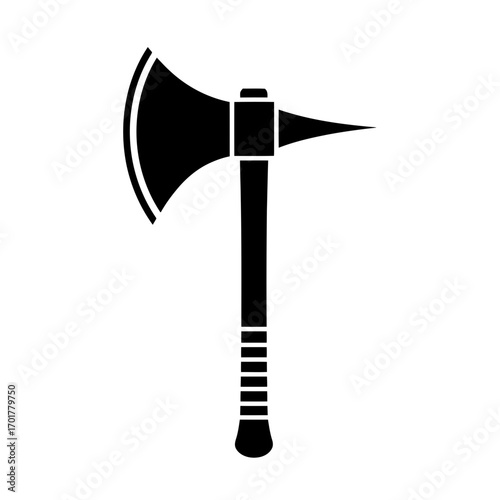 Vector art of black silhouette of a fire axe with a striped handle