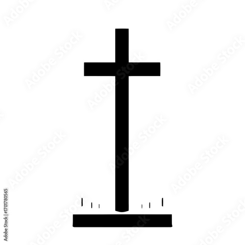 Vector art of black silhouette of a christian cross on a, representing faith and spirituality