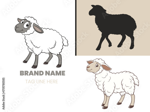 Cute sheep grazing on white background Vector