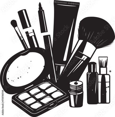 Black  White Makeup Silhouette Vector Beauty Tools Cosmetics Illustration