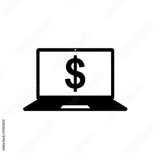 Vector art of black silhouette of a laptop with a dollar sign on the screen