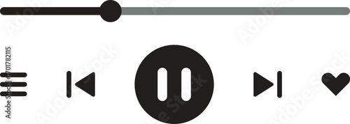 Music player interface UI icons, Multimedia video and music player bar, Songs or podcast playlist vector illustration.
