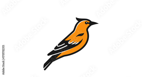 Stylized orange and black crested bird vector logo.