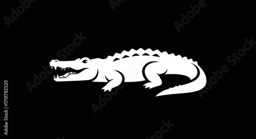 White Alligator Silhouette Reptile Wild Animal Predator Illustration.