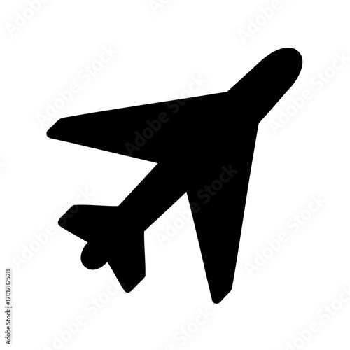 Black airplane icon representing air travel and commercial aviation industry