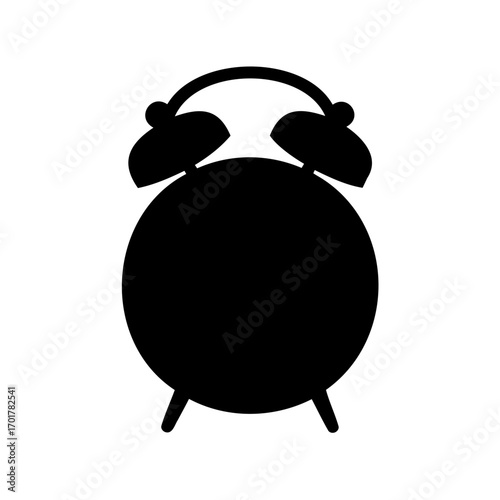 Classic Black Alarm Clock Silhouette with Bells and Simple Design on White
