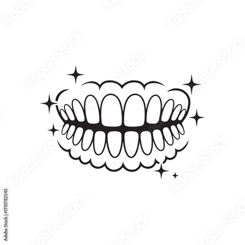 Clean white teeth vector illustration – healthy smile symbol for dental care, orthodontics, and oral hygiene design on white background.