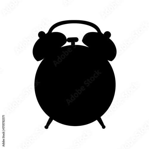 Silhouette of a classic twin bell alarm clock on white background