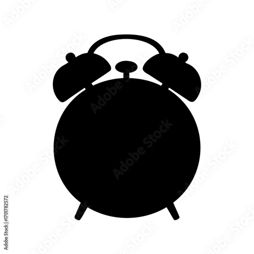 Simple yet elegant black and white alarm clock icon and symbol