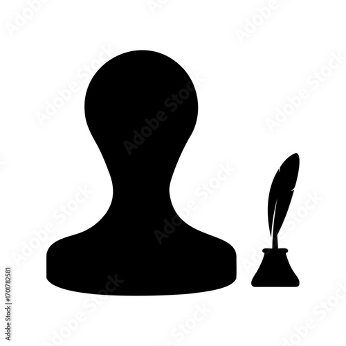 Writer profile avatar silhouette with quill and ink pot for authoring