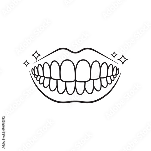 Clean white teeth vector illustration – healthy smile symbol for dental care, orthodontics, and oral hygiene design on white background.