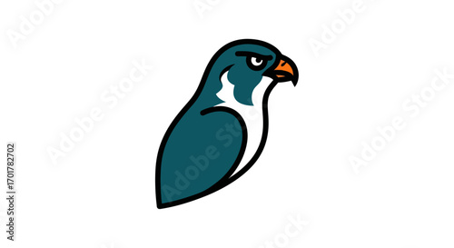 Elegant falcon illustration showcasing detailed feathers and sharp gaze on white background.