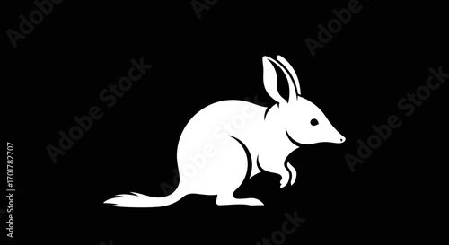 Simple white silhouette of a bilby marsupial icon.