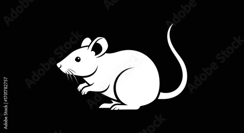 White Mouse Illustration on Black Background.