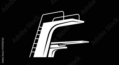 White Diving Board Silhouette on Black Background: Sports and Recreation.