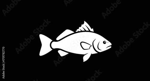 Simple white fish illustration on a black background perfect for design.