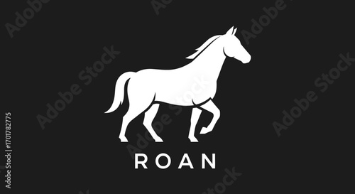 Elegant white roan horse silhouette logo design concept.