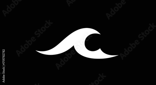 Simple white wave logo design on black background representing ocean.